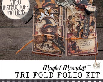 Maybel Moondust Tri Fold Folio Kit, Witchy Halloween Junk Journal (Digital Download)