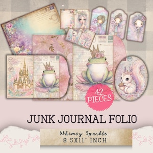 Whimsy Sparkle Junk Journal Folio – Etichette e buste da favola – 42 pezzi, download digitale