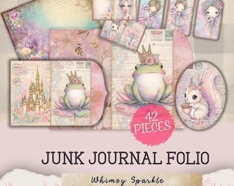 Whimsy Sparkle Junk Journal Folio – Fairytale Tags & Envelopes – 42 Pieces, digital Downlaod