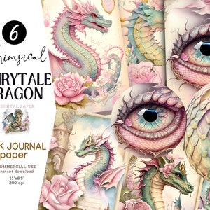 Fantasy Dragon Junk Journal Kit: Pastel Watercolor Fairytale Pages (Digital Download)