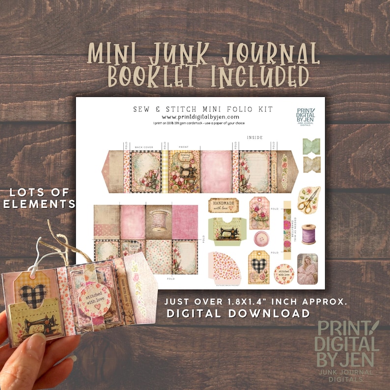Sew and Stitch Junk Journal Mini Folio Kit – Printable Vintage Floral ...
