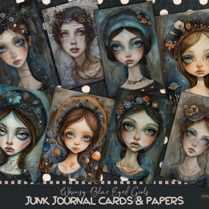 Whimsical Blue Eyed Girl Junk Journal Paper Pack (Digital Download)