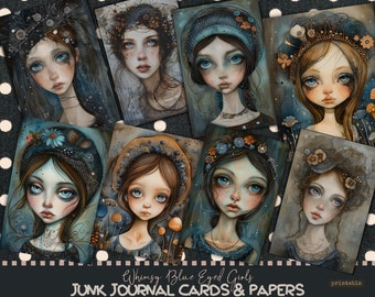 Whimsy Blue Eyed Girl Junk Journal Paper Pack, Whimsical Girls Junk Journal Cards, Whimsical Ephemera, Whimsical Junk Journal Papers, ATC