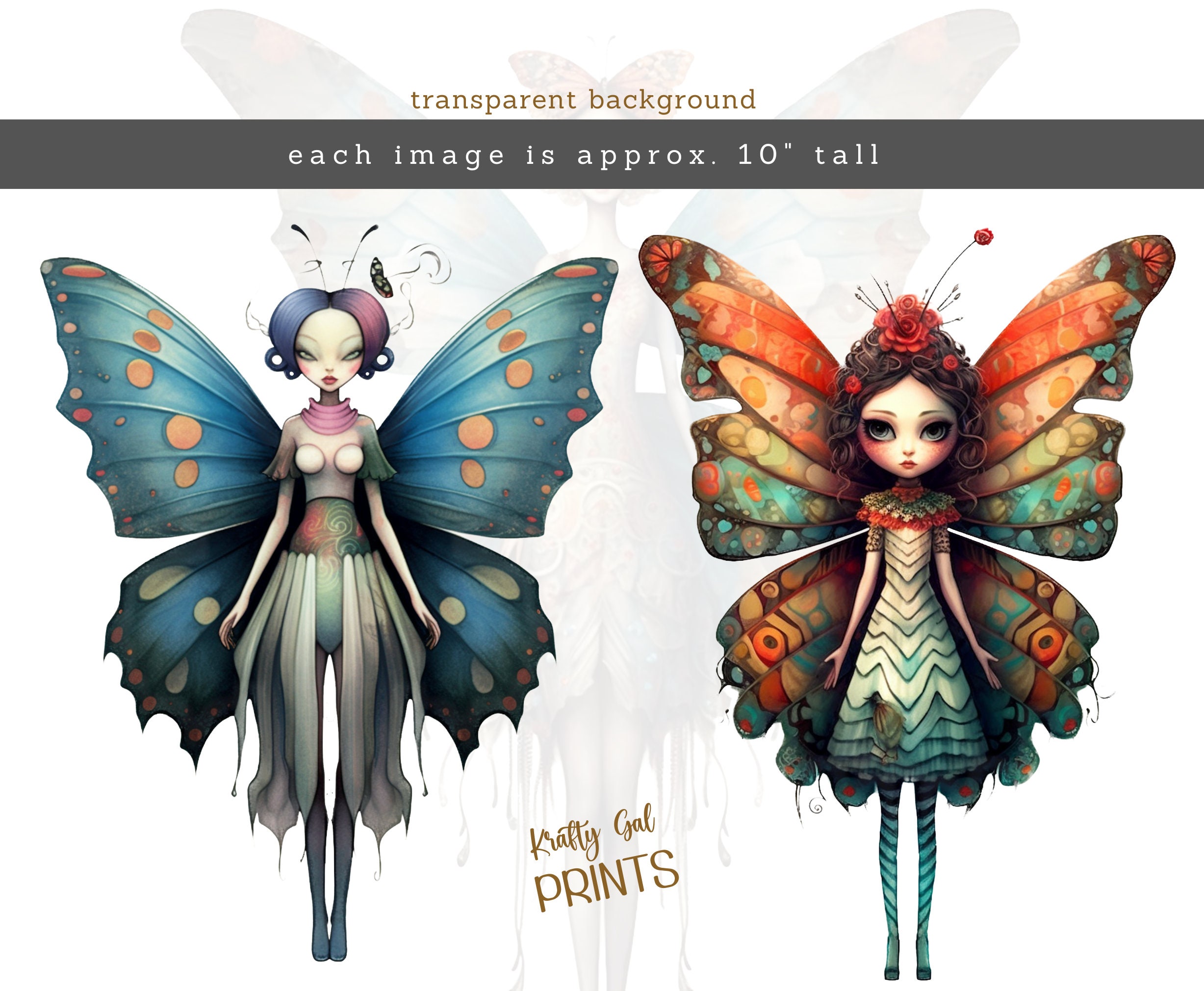 Butterfly Fairy Girl Clipart Bundle: Watercolor Fantasy PNG (digital ...