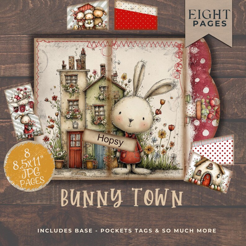 Bunny Junk Journal Easter Folio Kit Digital Ephemera Pockets Tags 8 ...