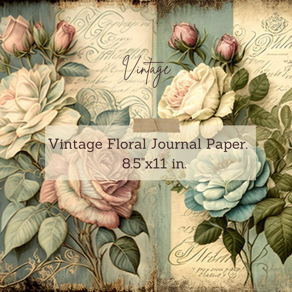 Vintage Flower Pages Watercolor Clipart JPG, Background Designs Junk Journaling Peaceful Wall Art Commercial Use Instant Download