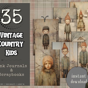 Vintage Christmas Kids Junk Journal: Country Winter Ephemera (Digital Download)