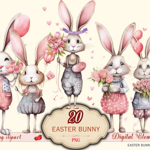Clipart de coelhinho da Páscoa, coelhinhos fofos, coelhinho em aquarela, scrapbooking, pacote de clipart de coelhinho do Junk Journal, Junk Journal, uso comercial, png