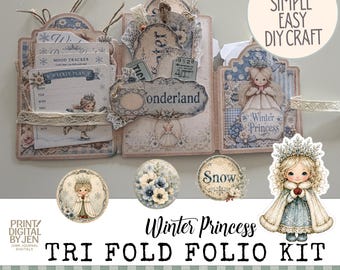 Winter Princess Tri Fold Folio Kit, Junk Journal Ephemera (Digital Download)