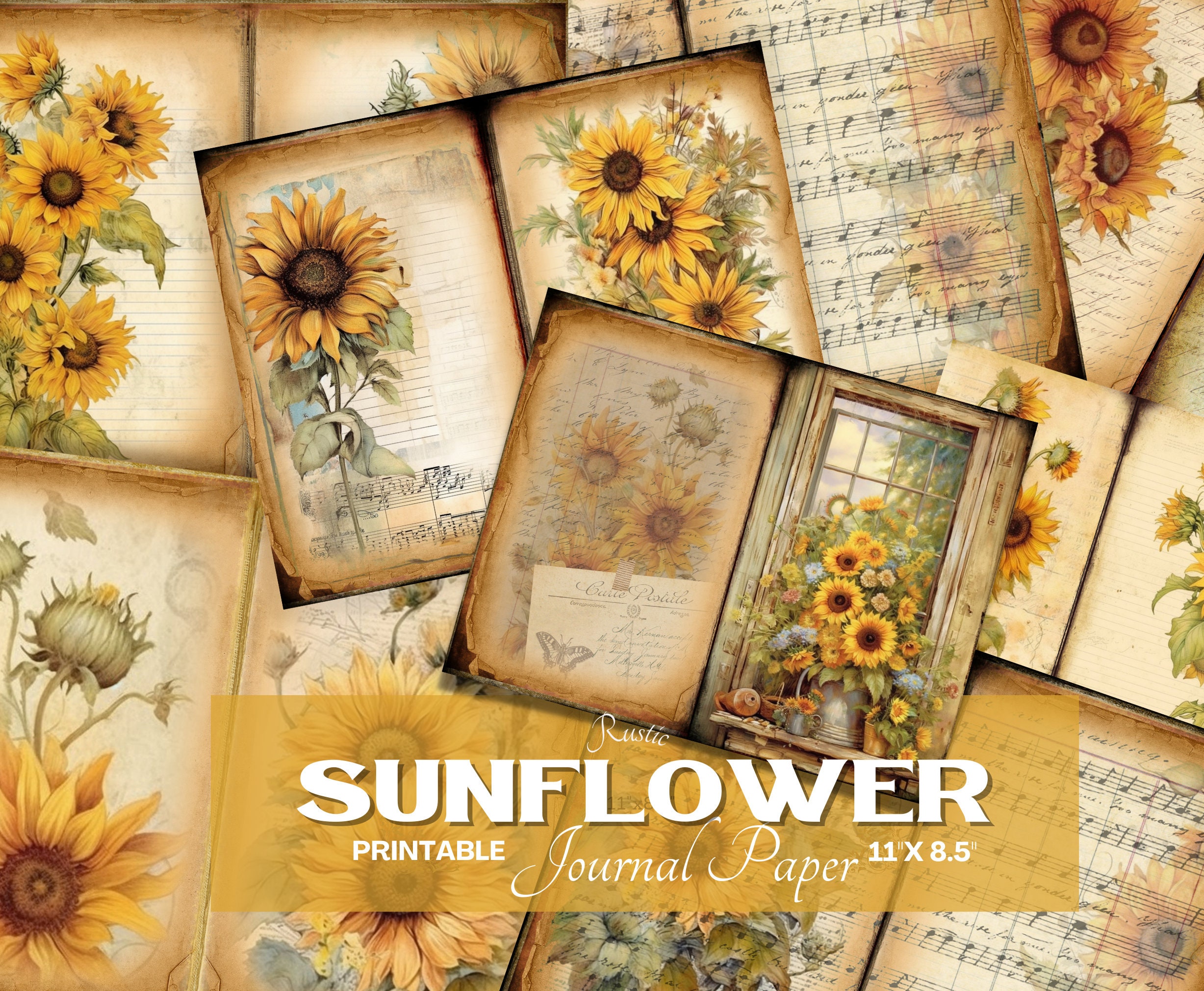 Rustic Notes Page Rustic Sunflower Junk Journal Pages: Vintage Style (digital Download ...