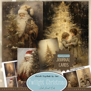 Páginas de diário de luzes de Natal vintage, papéis imprimíveis para scrapbooking e criação de cartões, colagens digitais efêmeras, cartões de diário ATC