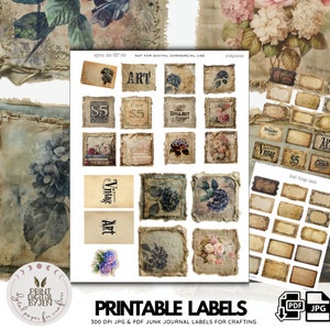Vintage Grunge Labels Digital, Distressed Numbers, Labels, Ephemera, Junk Journal Embellishments, Numbers Digital, Embellishment download