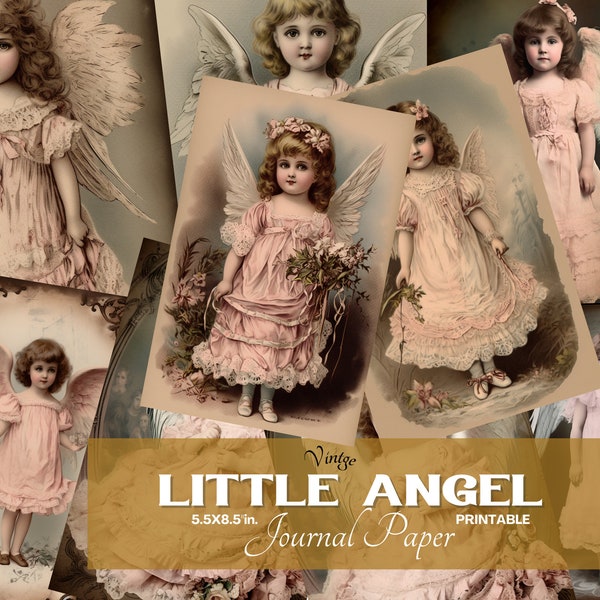 Vintage Little Angel Girl Junk Journal Half Paper, Digital Download Journal Pages, Scrapbooking, Collage Paper, Commercial Use