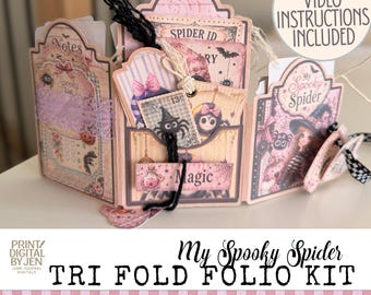 Spooky Spider Tri Fold Folio Kit, Halloween Junk Journal Printable (Digital Download)