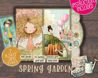 Spring Garden Junk Journal Folio - Digital Ephemera Kit - Easter Paper Craft with Video Instructions