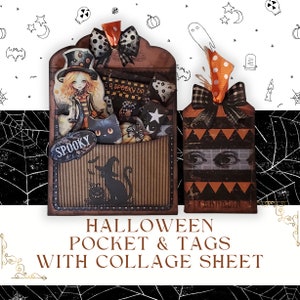 Mignon Halloween pochette et kit d'étiquettes, étiquettes de poche, chargé, kit de journal indésirable, éphémères imprimables, feuille de collage, insert, scrapbooking, téléchargement