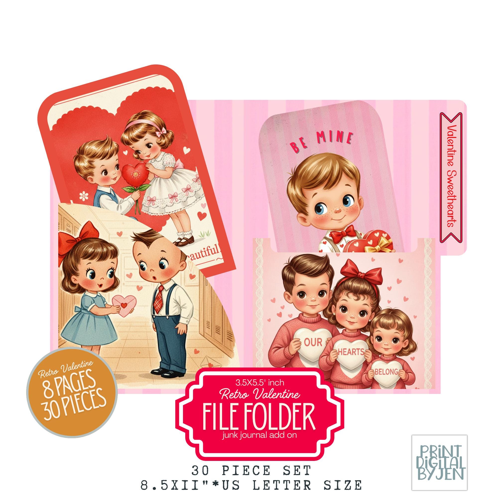 Mini File Folder Kit, Retro Vintage Valentine Printable Junk Journal ...