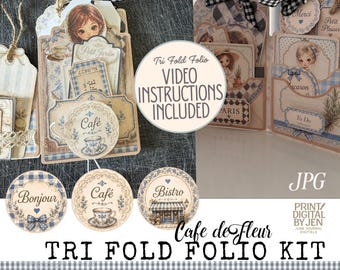 Cafe de Fleur Tri Fold Folio Kit – Vintage French Ephemera (Digital Download)