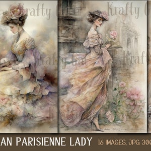 Senhora parisiense vitoriana, papel de diário vintage francês, download digital, scrapbooking, uso comercial, criação de cartões, registro no diário