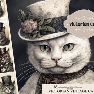 Victorian Cats Wearing Early 1900&#39;s Costumes, Early 1900&#39;s Victorian Cats, Cat Portraits, Vintage Cats, Cat Digital Paper