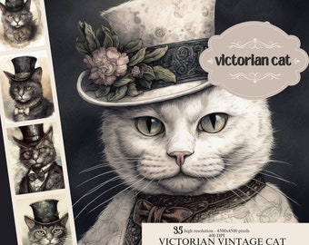 Victorian Cat Portraits: 1900s Costume Digital Paper (Bundle of 35)