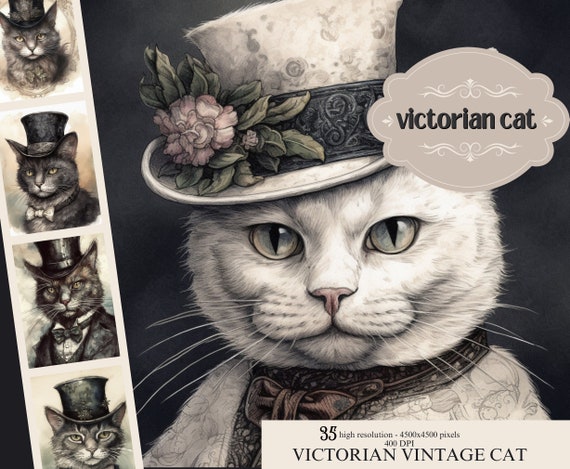 Victorian Cat Portraits: 1900s Costume Digital Paper (Bundle of 35)