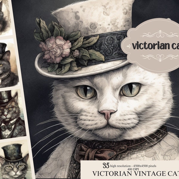 Victorian Cats Wearing Early 1900's Costumes, Early 1900's Victorian Cats, Cat Portraits, Vintage Cats, Cat Digital Paper