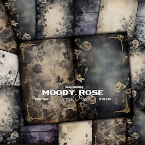 Moody Rose Dark Grunge Junk Journal Papier, gealtertes Papier, Viktorianisches Scrapbooking, Blumenmuster Journal Seiten bedruckbares Papier, Collage Sheet