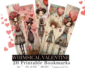 Whimsical Valentine Bookmarks: Quirky Printable Set (Digital Download)