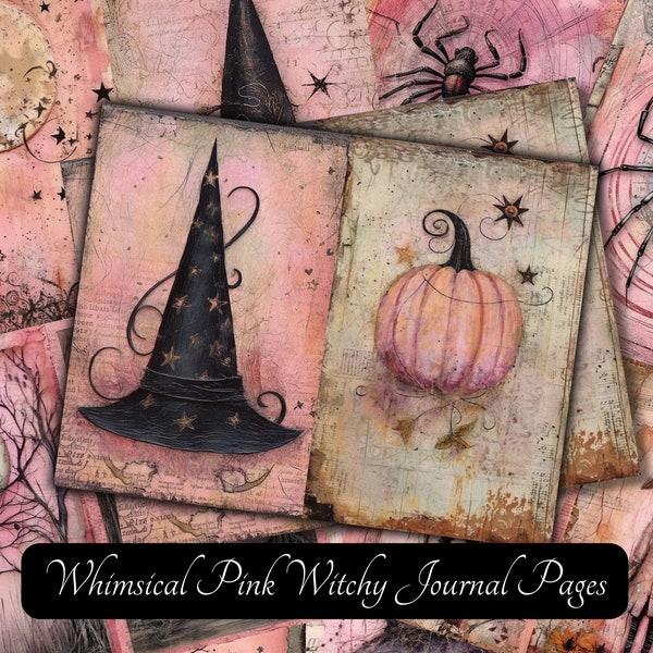 Witchy Journal Pages, Halloween Junk Journal Pages, Digital Scrapbook Paper Kit, Spooky Gothic Printable, Pumpkin Collage Sheet