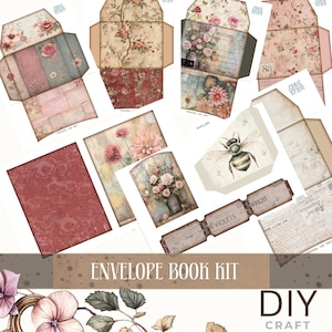 Kit Envelope Book Folio, carta da cancelleria vintage per diario spazzatura stampabile digitale, regalo, diario spazzatura, tasca folio color pesca, album, primavera