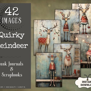 Schrulliges Weihnachts-Ren-Junk-Journal, wunderliches Weihnachten-Junk-Journal, Scrapbook-Versorgungsseiten, digitale Papiere, kommerzielle Nutzung