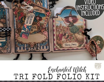 Enchanted Witch Tri Fold Folio Kit, Halloween Junk Journal Printable (Digital Download)