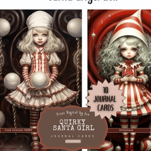 Christmas Santa Girl Junk Journal Cards: Xmas Clipart (Digital Download)