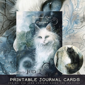 Carte per diario spazzatura, carte ATC stampabili, fogli di collage di gatti stravaganti, forniture per diari spazzatura, album stampabili, journaling