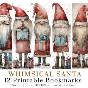 12 Cute Christmas Santa Claus Printable Bookmarks,  Digital Download, JPG Bookmark Set, Whimsical bookmark set, Quirky Santa, Holiday Crafts