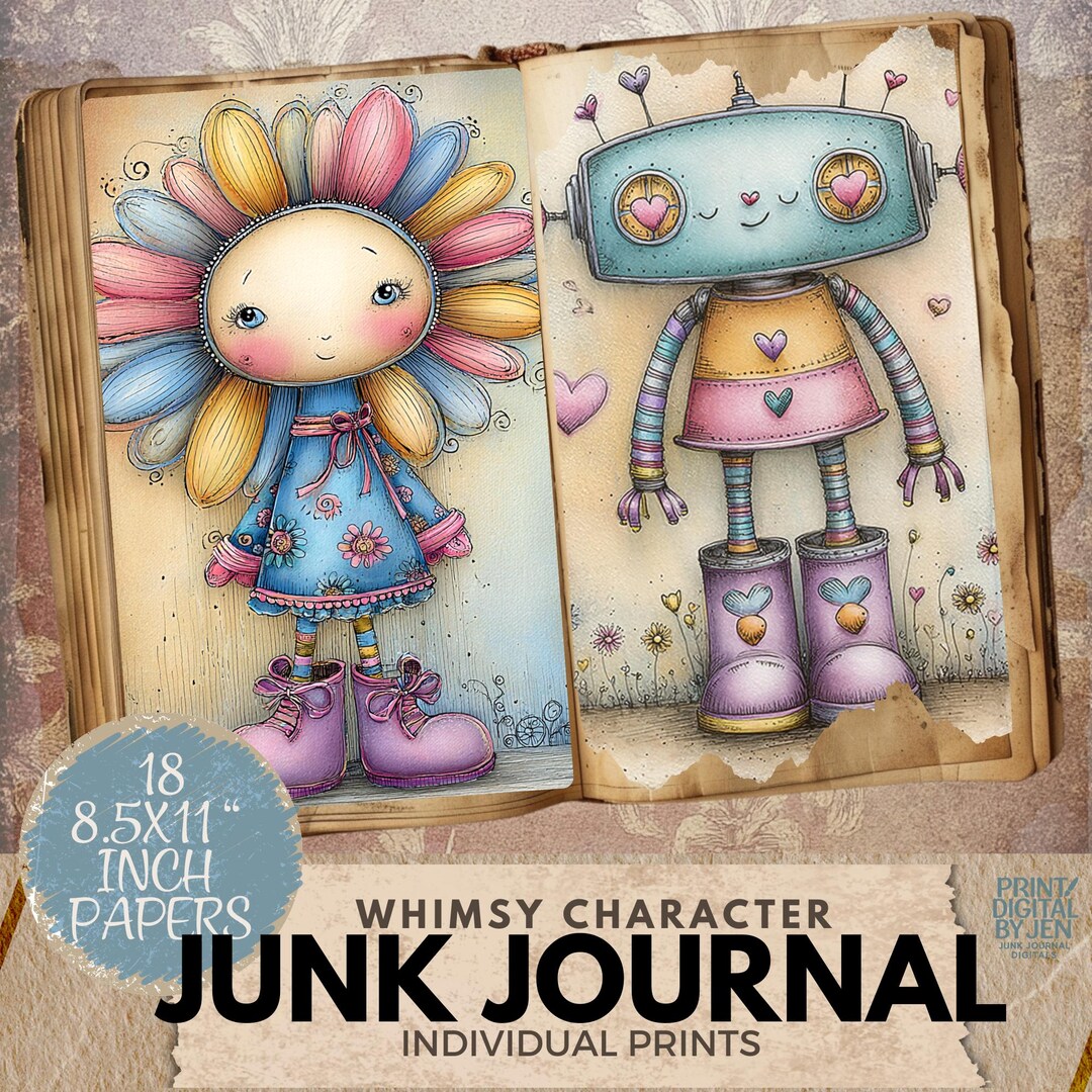 Quirky Spring Whimsical Character Junk Journal Digital Prints - Etsy