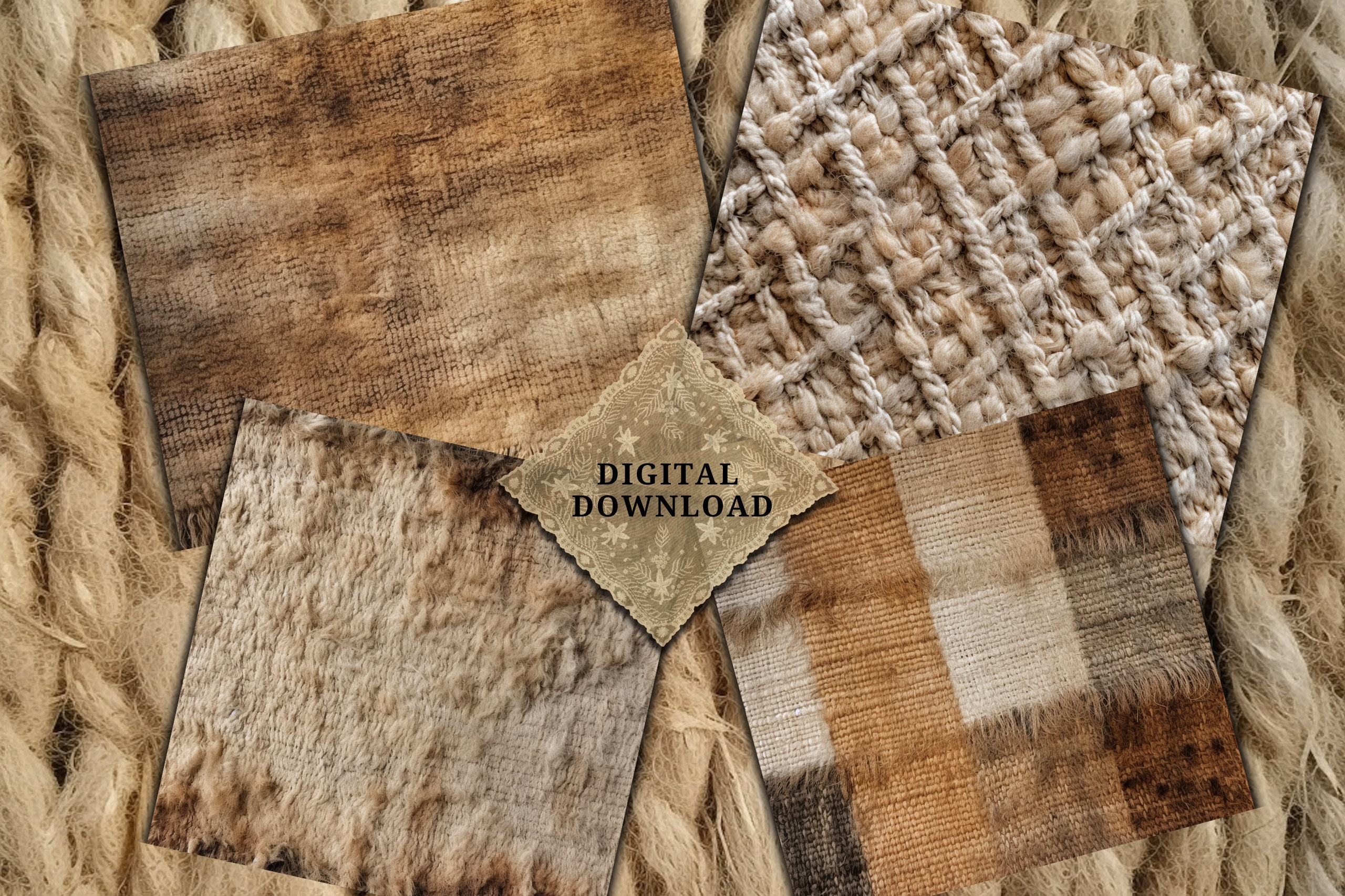 Sheep Wool Rug Pattern Journal Paper, Collage Sheets, Digital Scrapbook ...