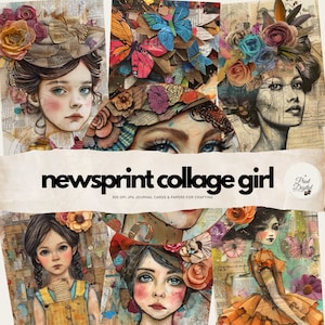 Meninas caprichosas, páginas de mídia mista, itens efêmeros caprichosos, papéis de diário de lixo caprichoso, cartões ATC, pacote de papel de colagem, folhas para impressão