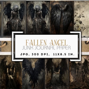 Gothic Fallen Angel Junk Journal Pages, Dark Scrapbook Paper Kit, Digital Collage Sheet, Grunge Ephemera, Printable Journaling Pages