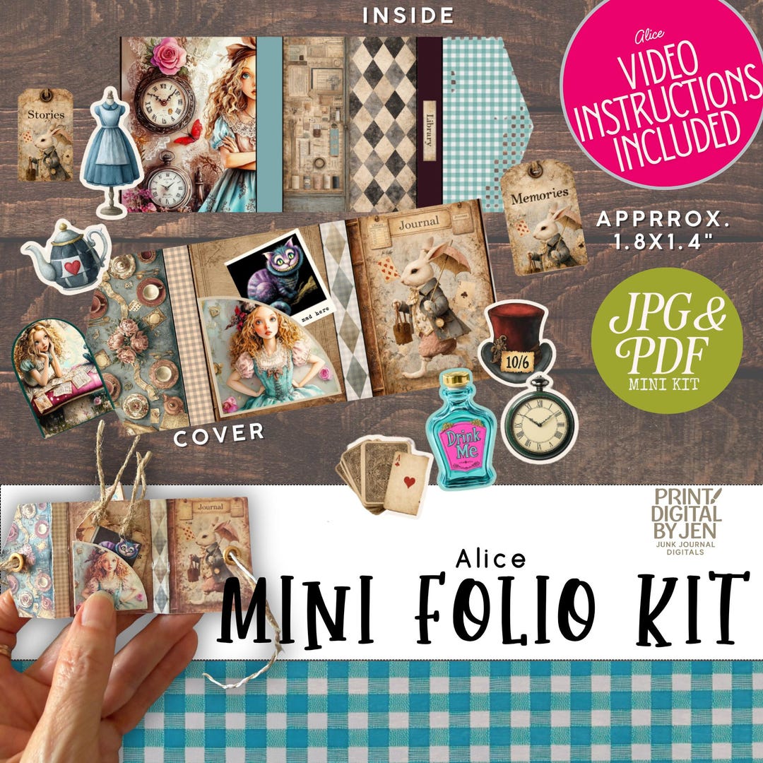 Alice Mini Folio Kit - AIW Junk Journal Kit JPG & PDF With ...