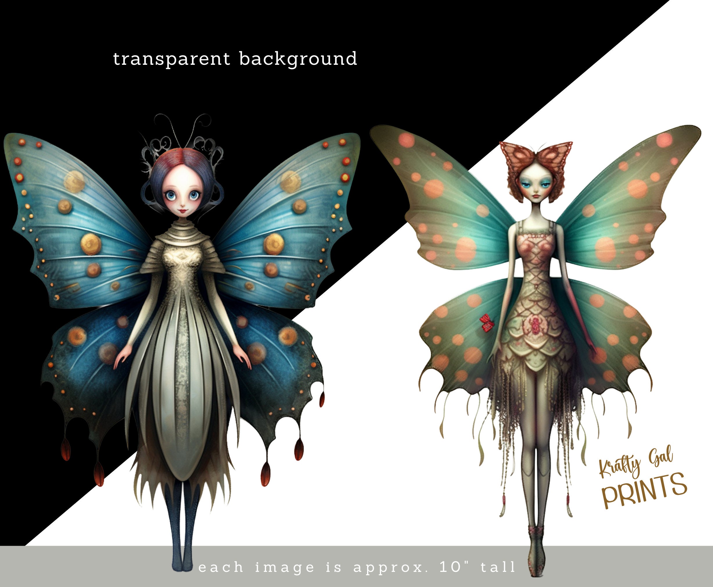 Butterfly Fairy Girl Clipart Bundle: Watercolor Fantasy PNG (digital ...