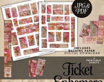 Vintage Ticket Ephemera: Druckbares Junk Journal Fussy Schnitte (digitaler Download)