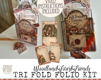 Fall Forest Friends Tri Fold Folio Kit, Woodland Animals Junk Journal (Digital Download)