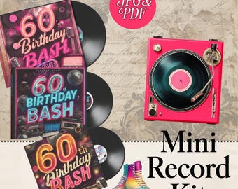 Discos de vinilo en miniatura imprimibles, recuerdos de cumpleaños retro para diarios, casas de muñecas y álbumes de discos falsos.