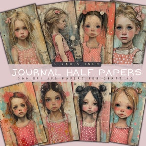 Demi-papiers du journal indésirable pour fille rustique, Pages de téléchargement numérique pour découpage fantaisiste, fabrication de cartes, album de coupures, médias mixtes imprimables, grunge pêche