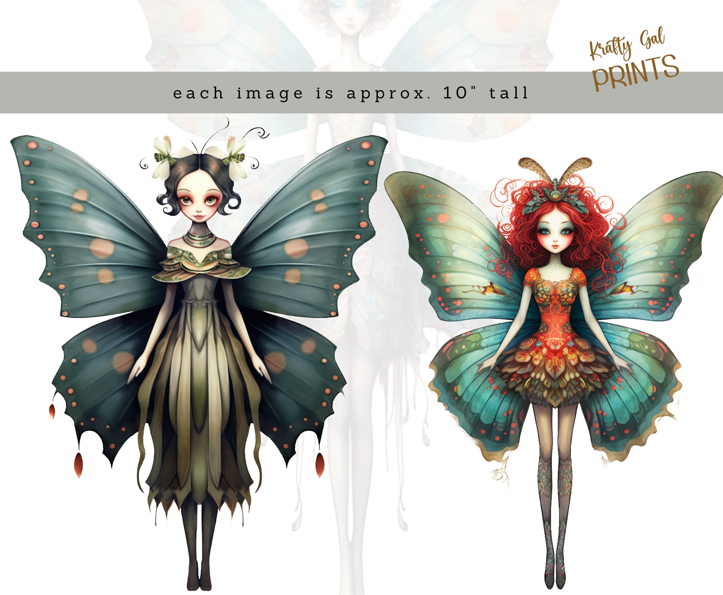 Butterfly Fairy Girl Clipart Bundle: Watercolor Fantasy PNG (digital ...