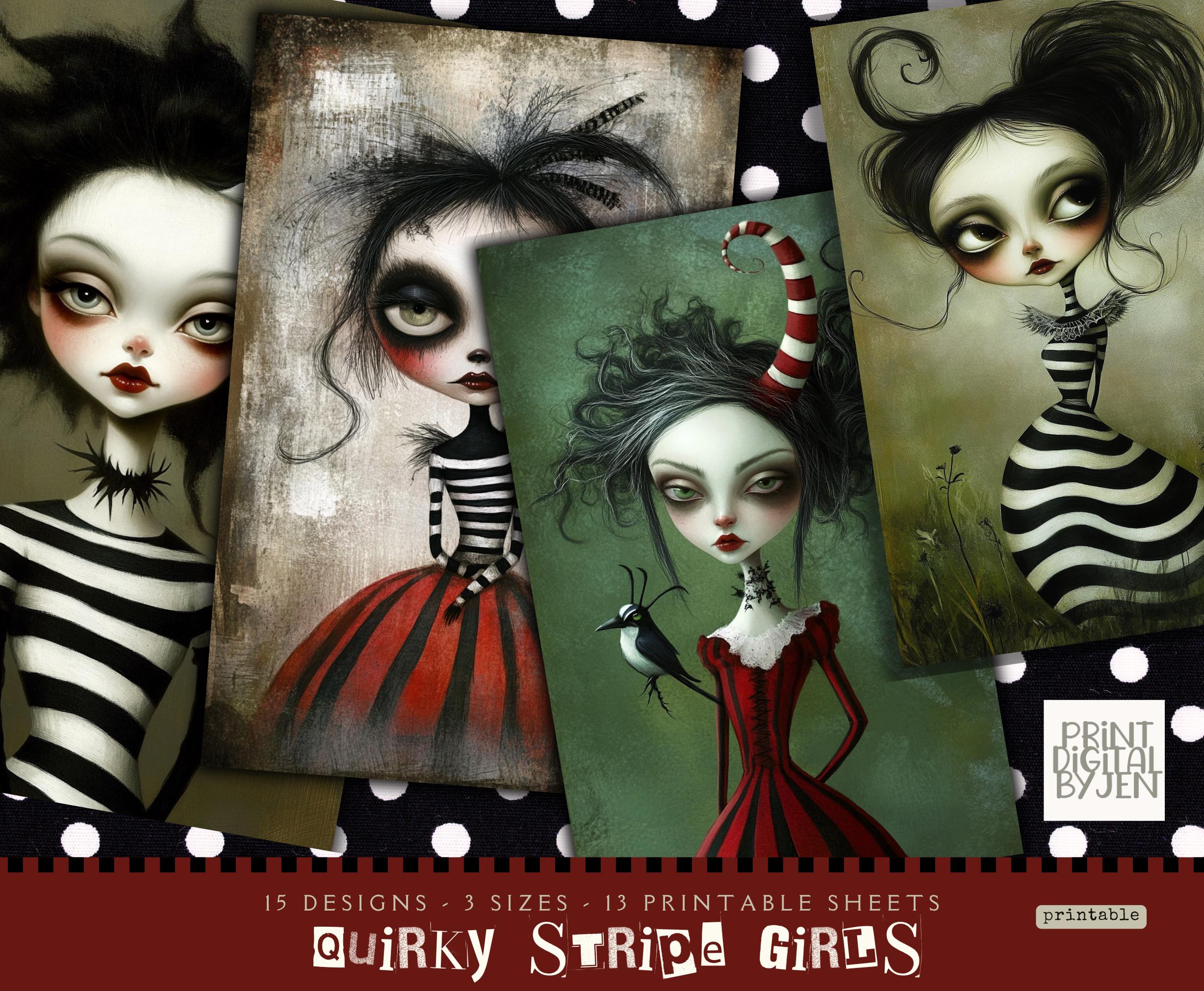 Quirky Character Halloween Digital Papers, Junk Journaling Cards, Journal Pages, Journaling Supplies, Halloween Printable, Quirky Character