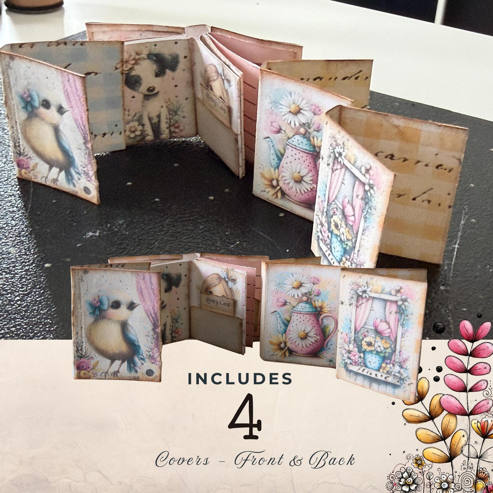 Printable Mini Books Junk Journal Kit Spring Blossom Shabby Chic - Etsy