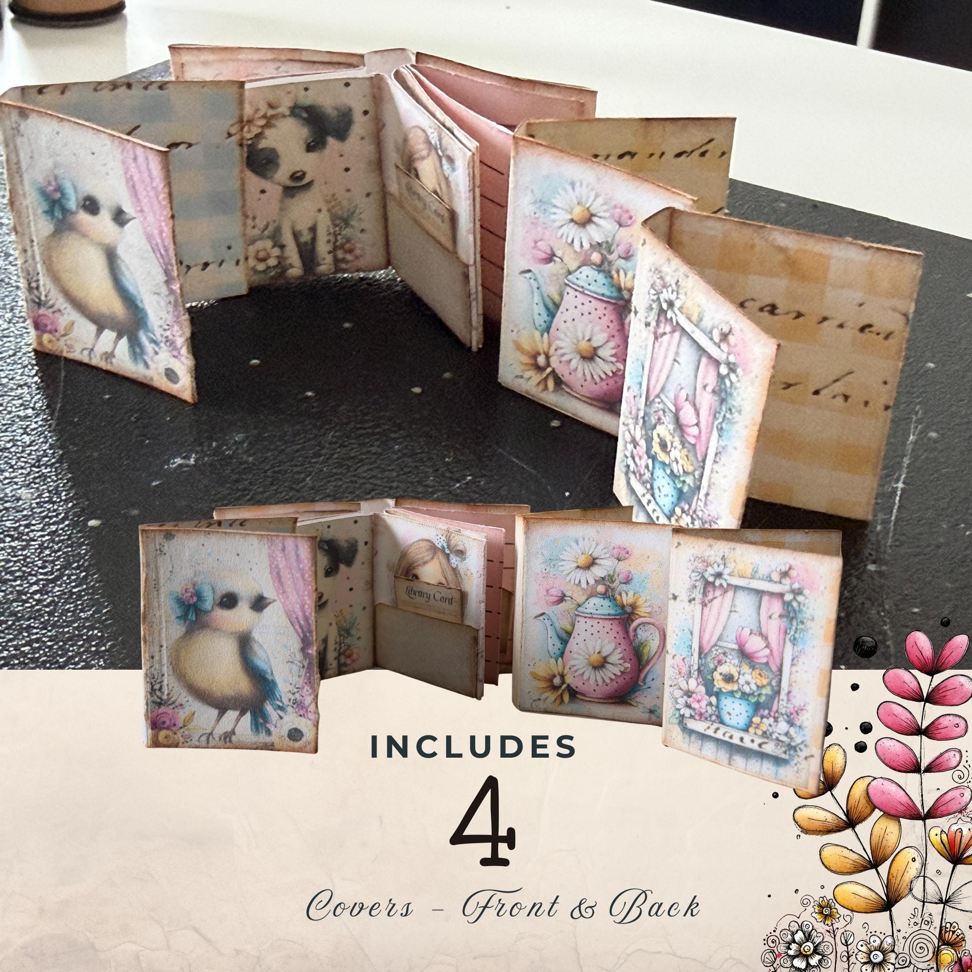 Printable Mini Books Junk Journal Kit Spring Blossom Shabby Chic - Etsy